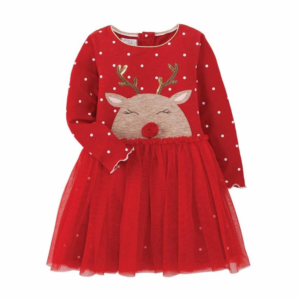 Mud Pie Girl Christmas Reindeer Mesh Dress